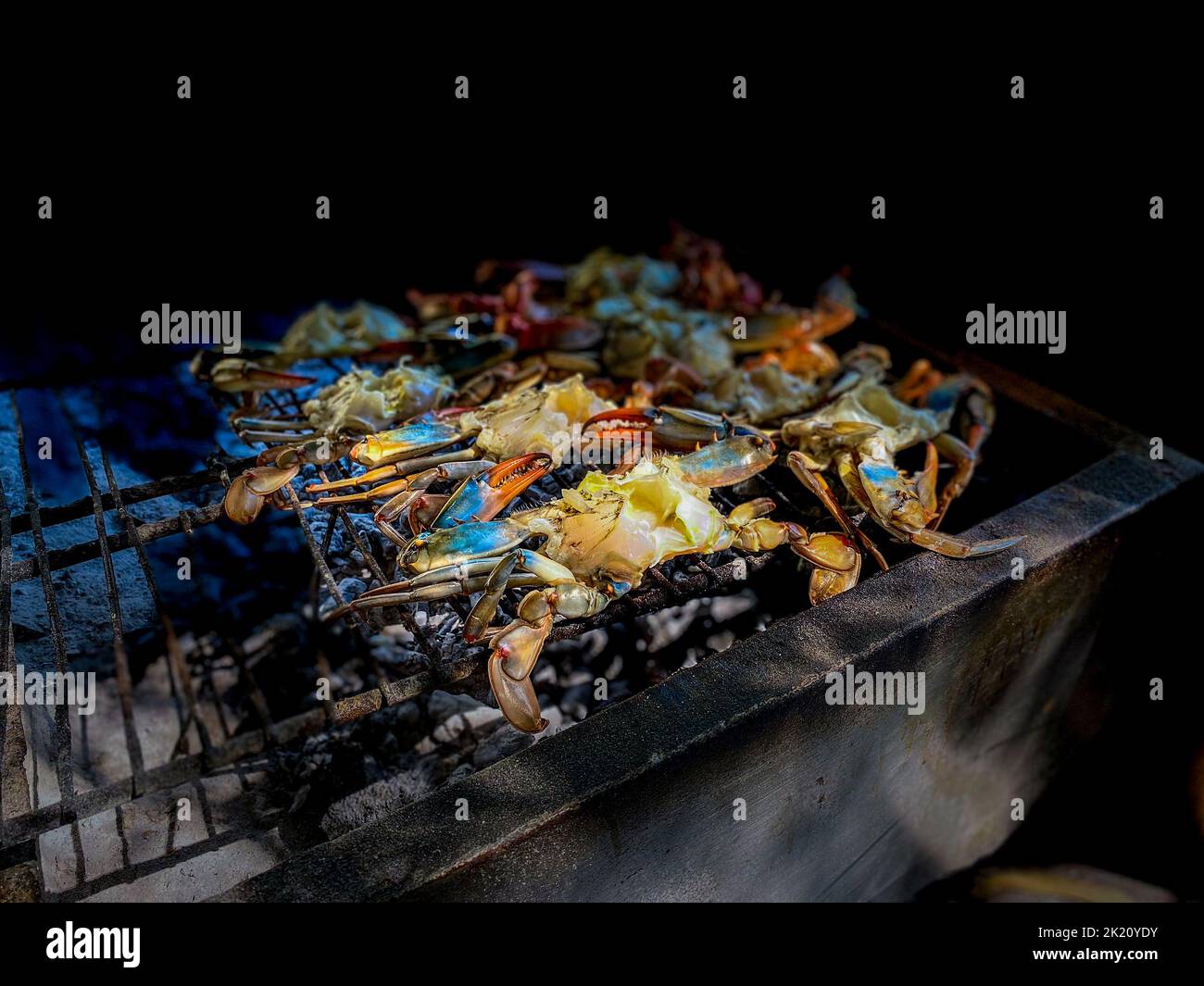 blue crab cooked on the grill. Stock Photo