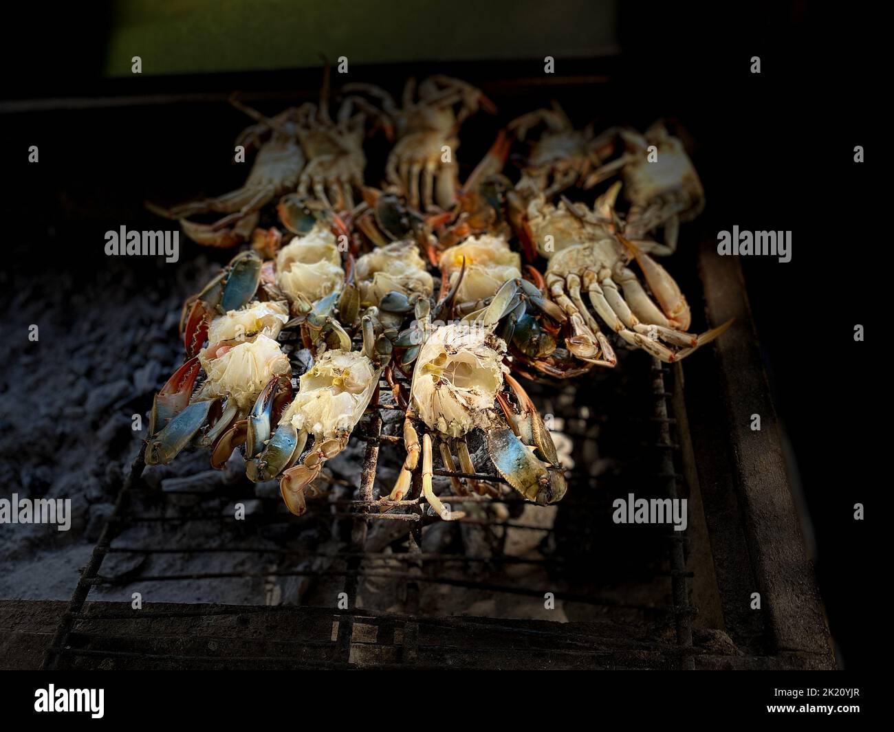 blue crab cooked on the grill. Stock Photo