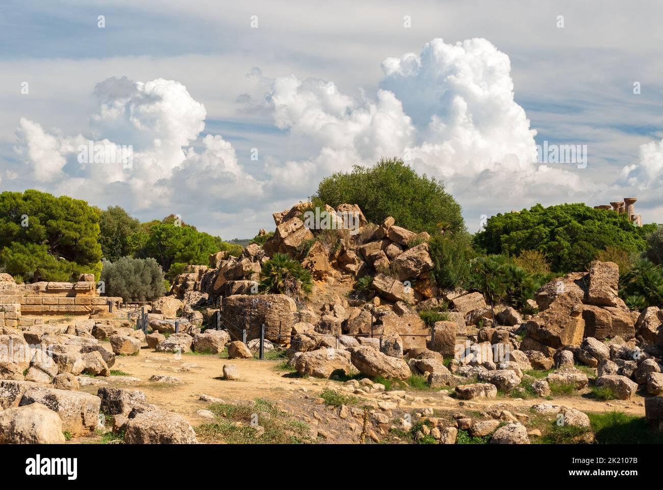 Old ruins of the greek temple of Olympian Zeus in the Valley of the Temples of Agrigento, in Sicily. Stock Photo