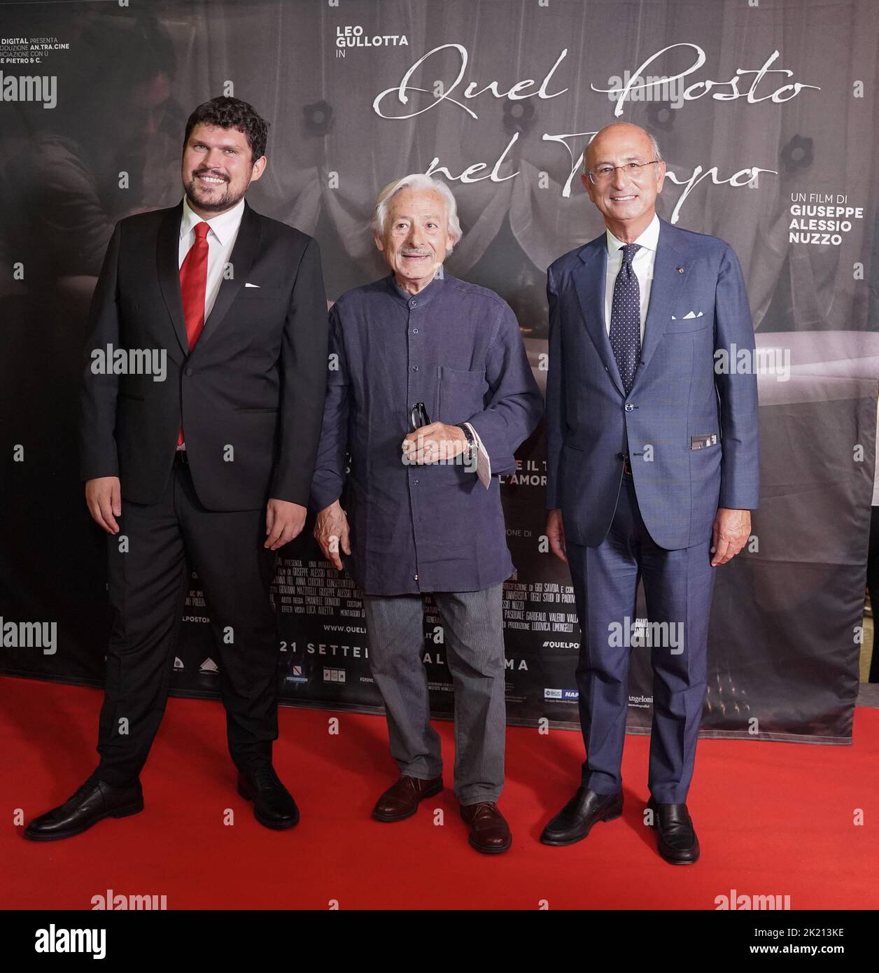 September 20, 2022, Naples, Italy/Campania, Italy: The presentation to the press of the feature film ''Quel posto nel tempo'' took place in Naples at the Cinema Modernissimo on the day of the Alzheimer with Leo Gullotta together with the director Giuseppe Alessio Nuzzo and Giovanna Rei, Tina Femiano and Gigi Savoia  (Credit Image: © Sonia Brandolone/Pacific Press via ZUMA Press Wire) Stock Photo