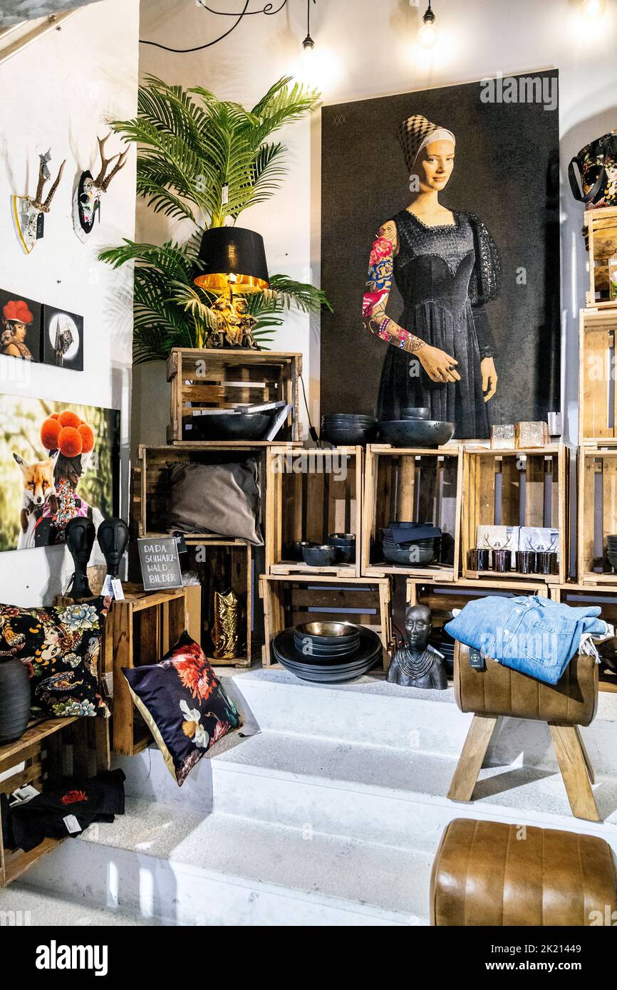 Interior of Lust Auf Gut concept store in the old town of Freiburg im Breisgau, Germany Stock Photo