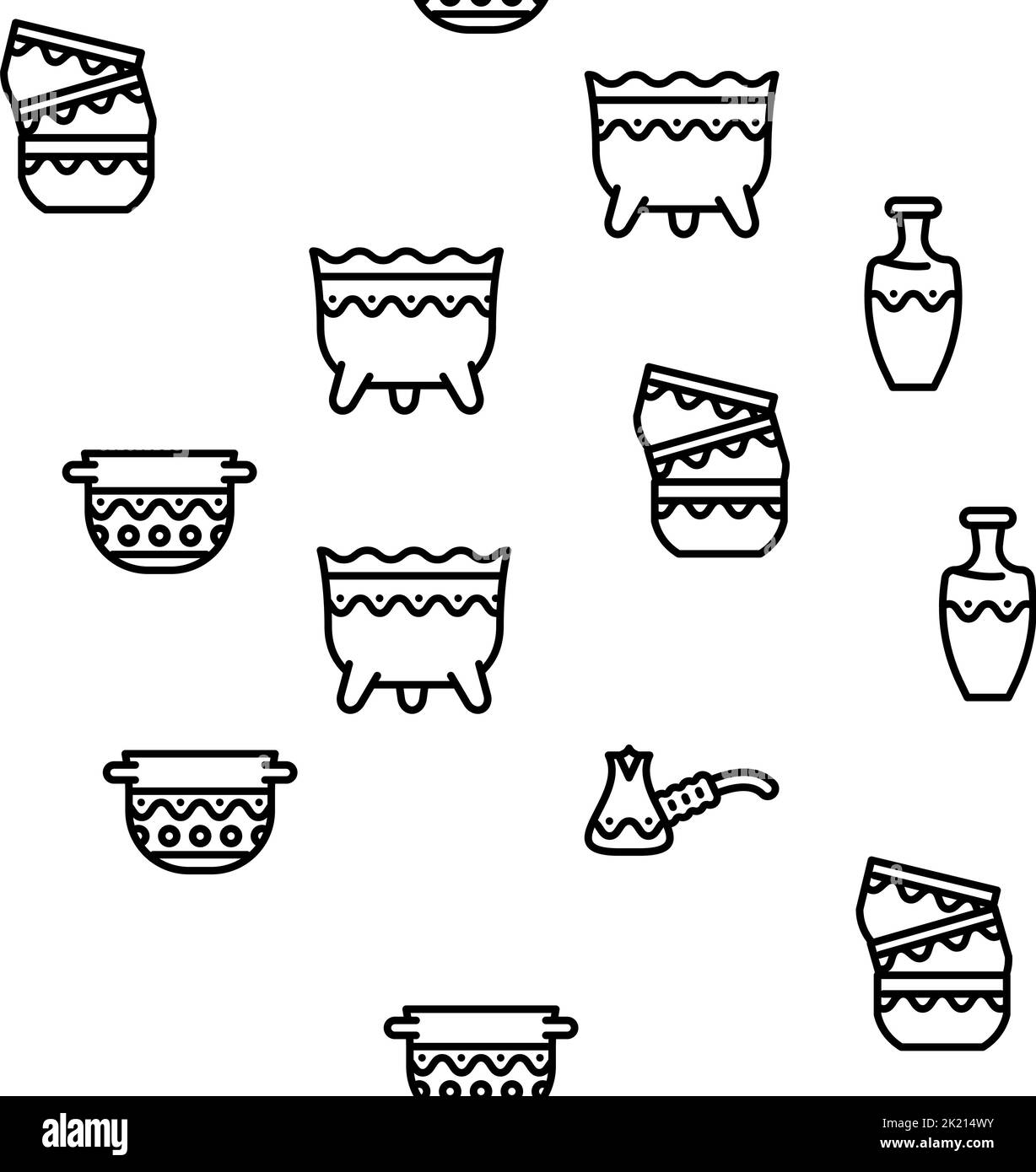clay pot ceramic pottery bowl vector seamless pattern Stock Vector