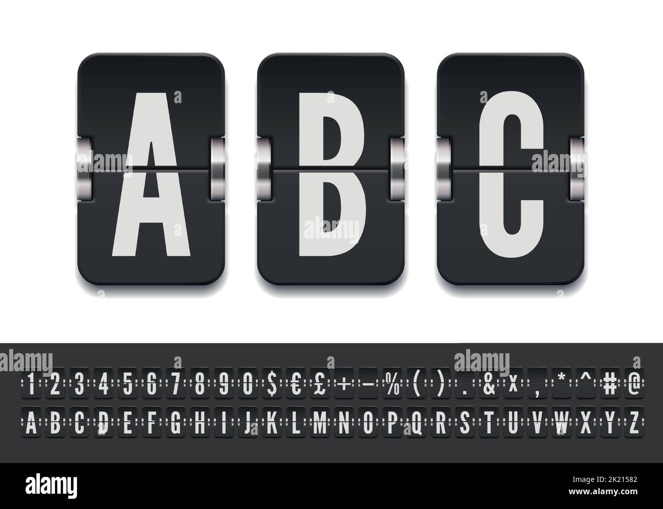 Black airport terminal mechanical scoreboard font with numbers and
