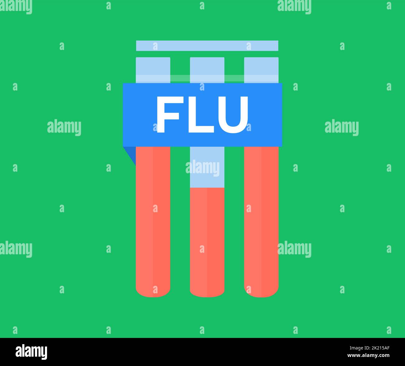 Sample blood collection tube with FLU  test label logo design. FLU Vaccine, Health care vector design and illustration. Stock Vector