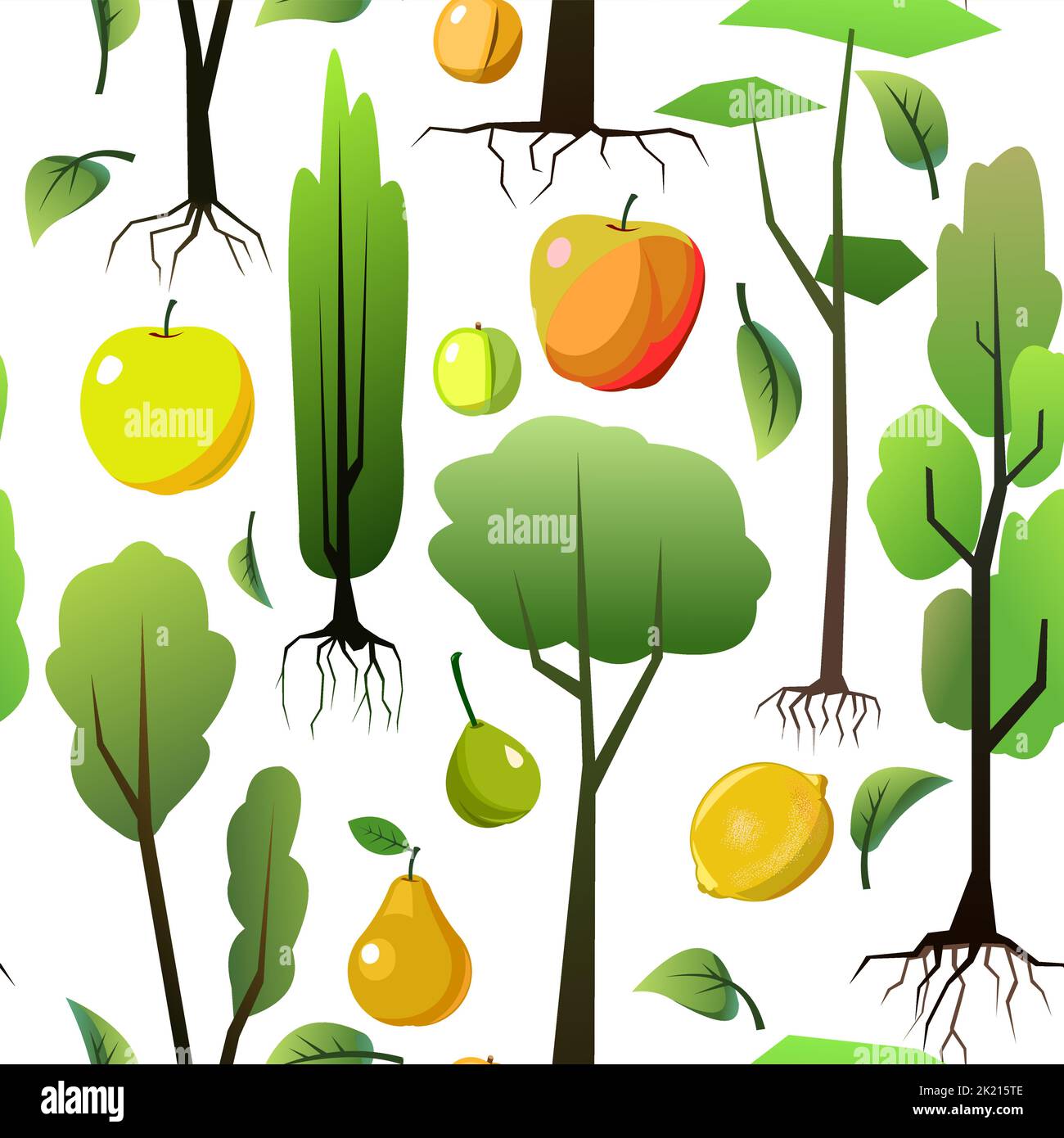 Seedlings of young trees with roots. Garden plants. Fruit plantings