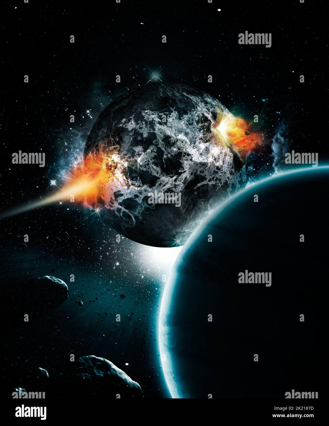 Calamitous collapse of the core. Apocalyptic shot of a dark planet ...