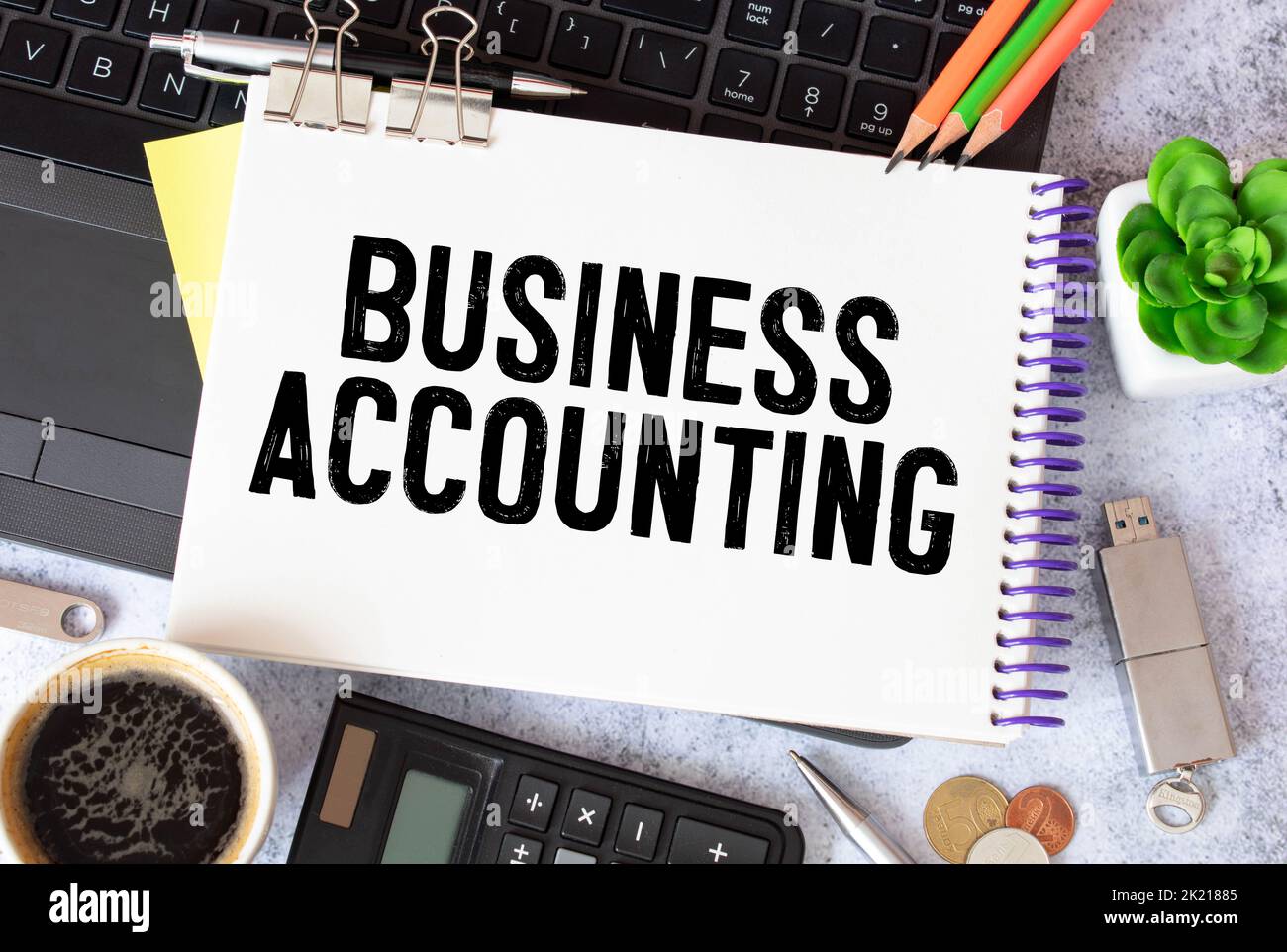 Text BUSINESS ACCOUNTING text on sticky on keyboard, business concept. Stock Photo