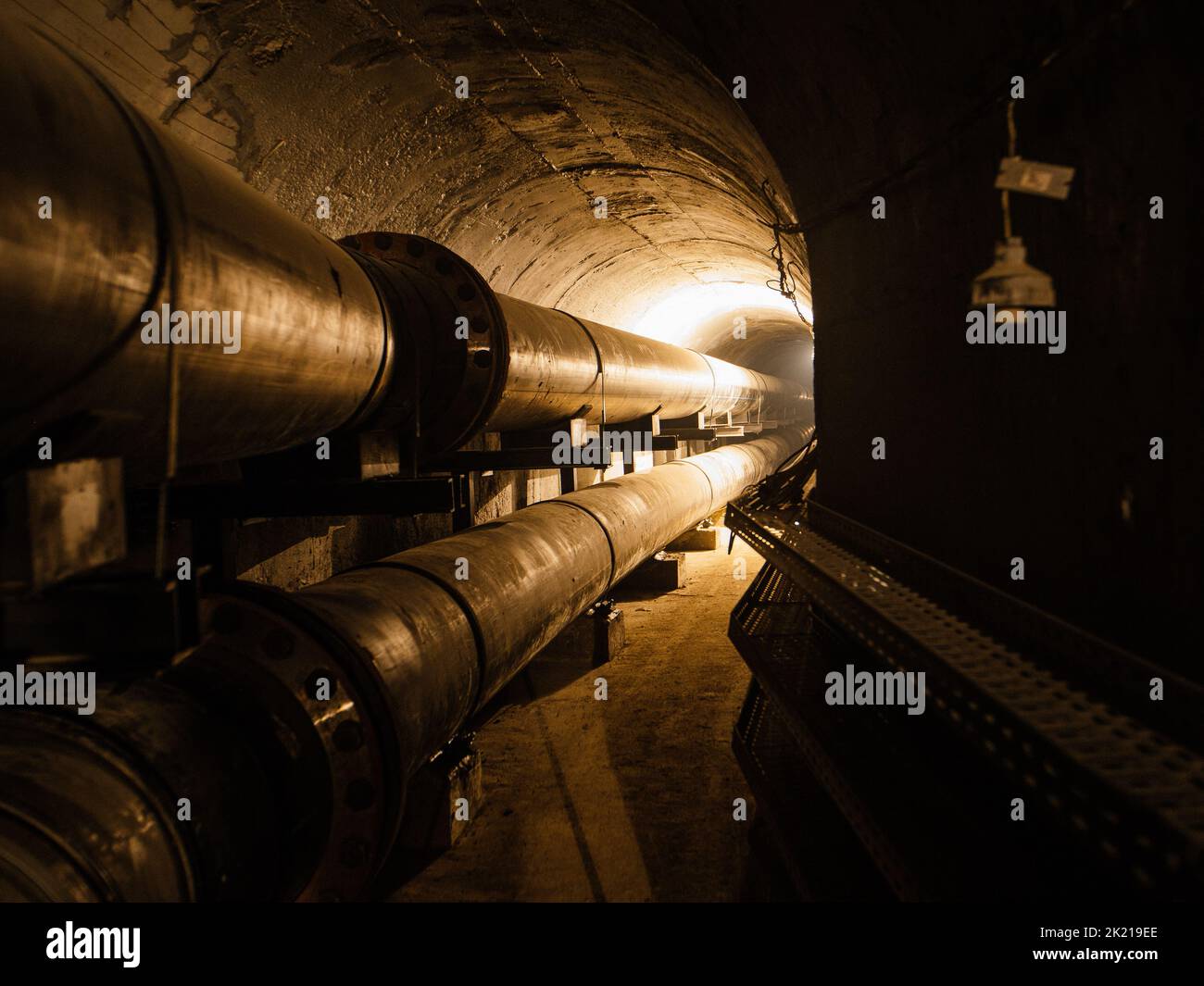 Vaulted concrete underground tunnel of sewer, heating duct or water