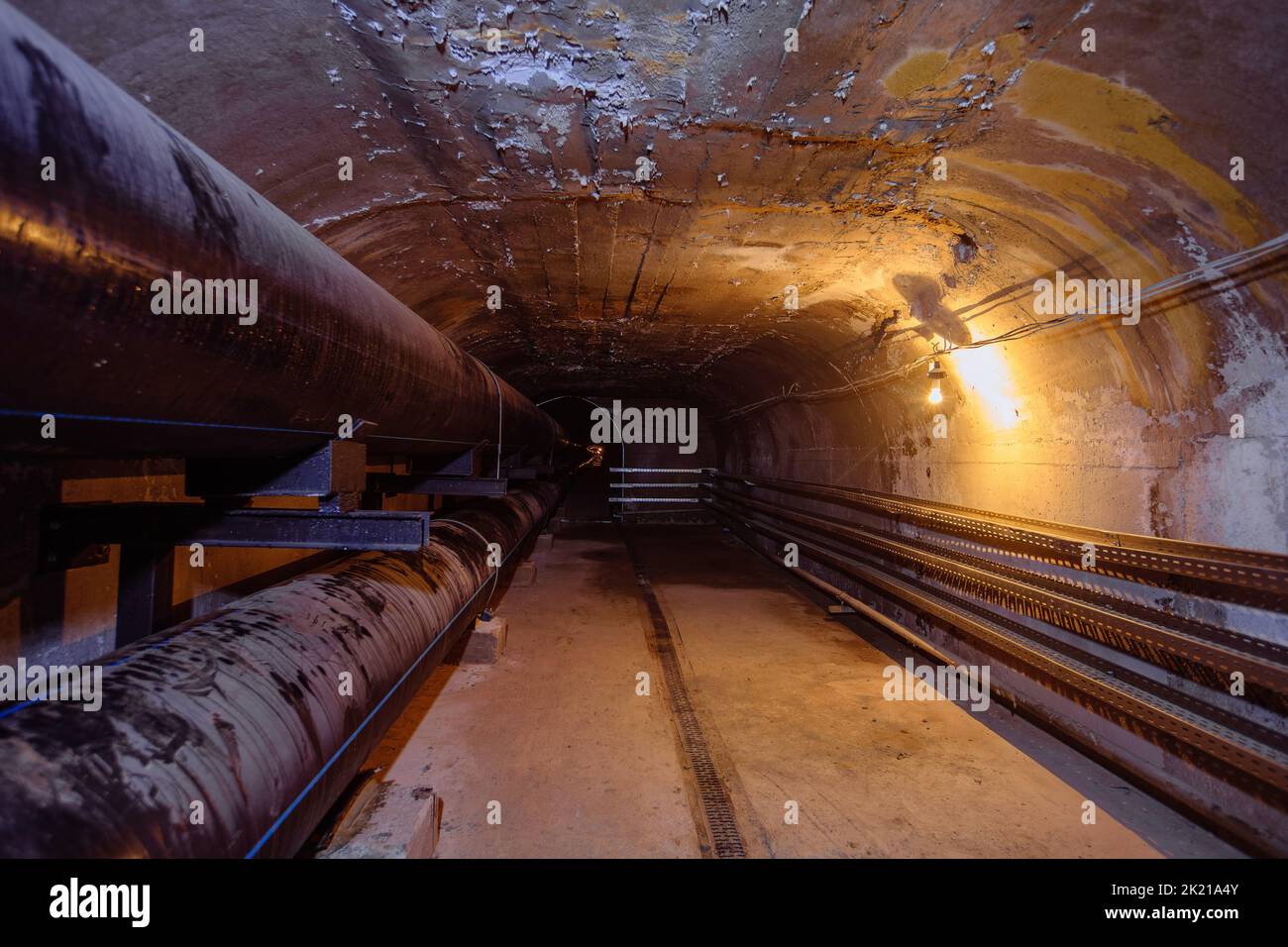 Vaulted concrete underground tunnel of sewer, heating duct or water