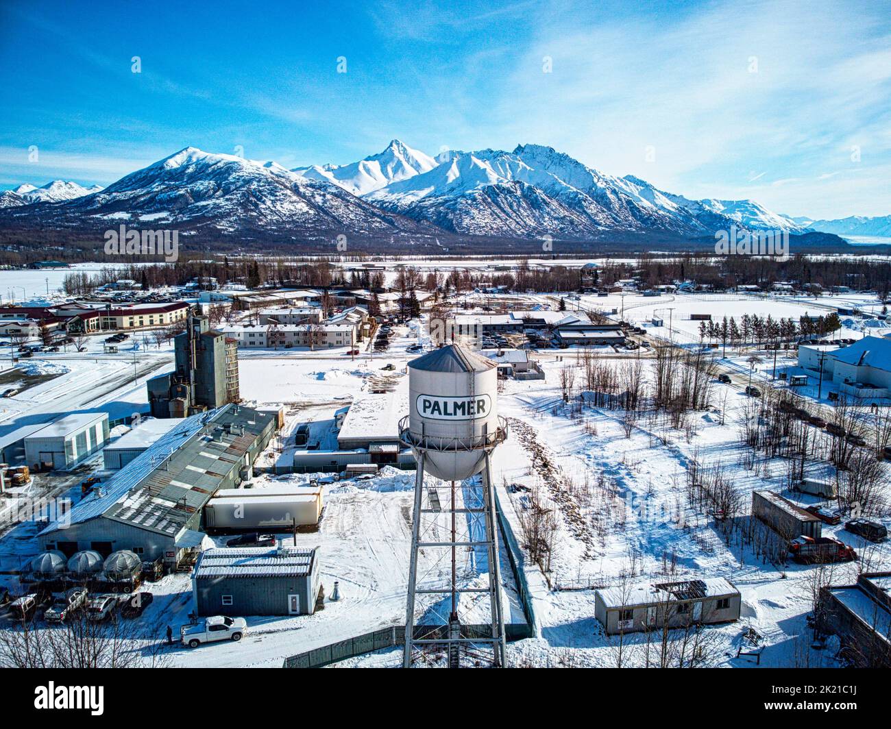 Winter aerial photo of downtown Palmer Alaska Stock Photo Alamy