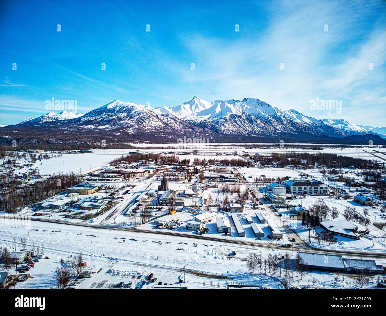 Winter aerial photo of downtown Palmer Alaska Stock Photo Alamy