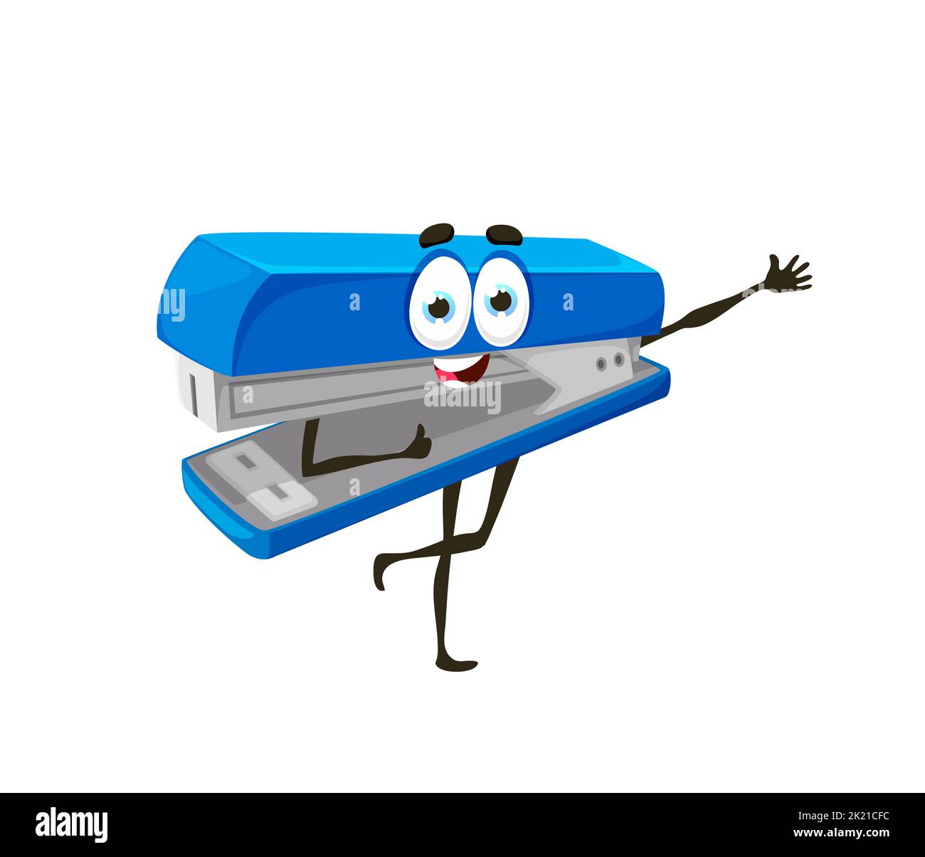 Cartoon cute school stapler character. Isolated vector office stationery personage with cute