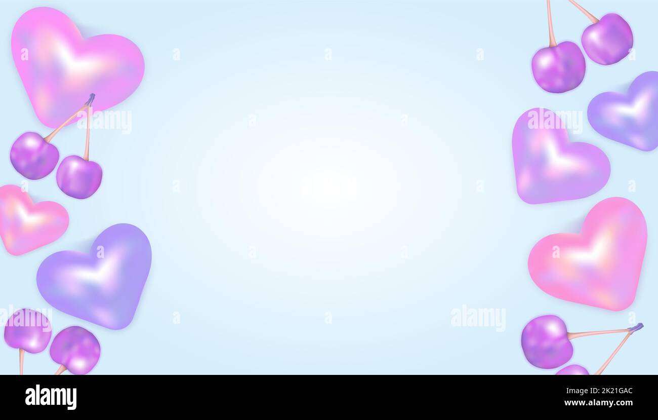 Pastel Blue Background with 3D Shiny Hearts Illustration Stock Vector ...