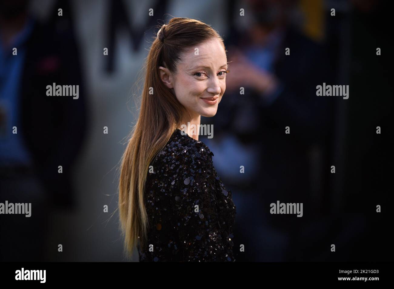 London, UK. 21 September 2022. Andrea Riseborough attending the European premiere of Amsterdam at the Odeon Luxe Leicester Square Cinema, London Picture date: Wednesday September 21, 2022. Photo credit should read: Matt Crossick/Empics/Alamy Live News Stock Photo
