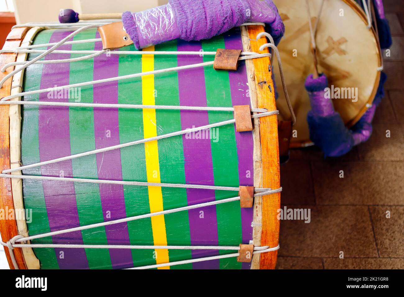 detail of percussive instruments characteristic of the rosary festival