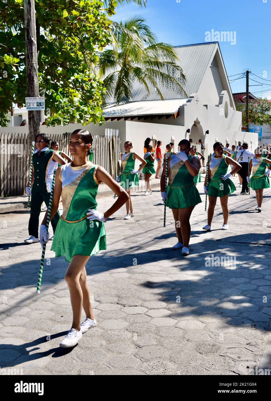 The majorettes of the San Pedro High School marching in the San Pedro