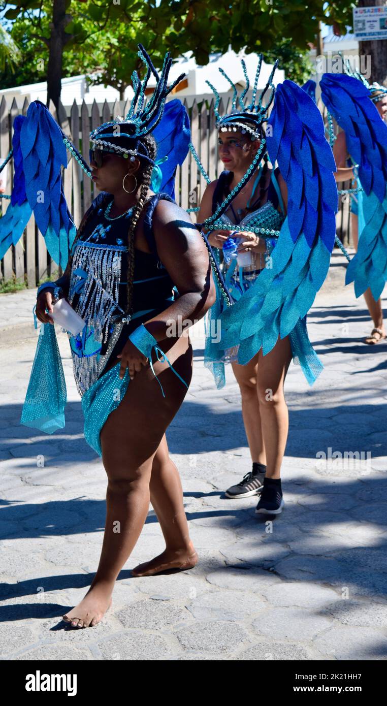 Two young Belizean women taking part in the San Pedro, Belize Carnival