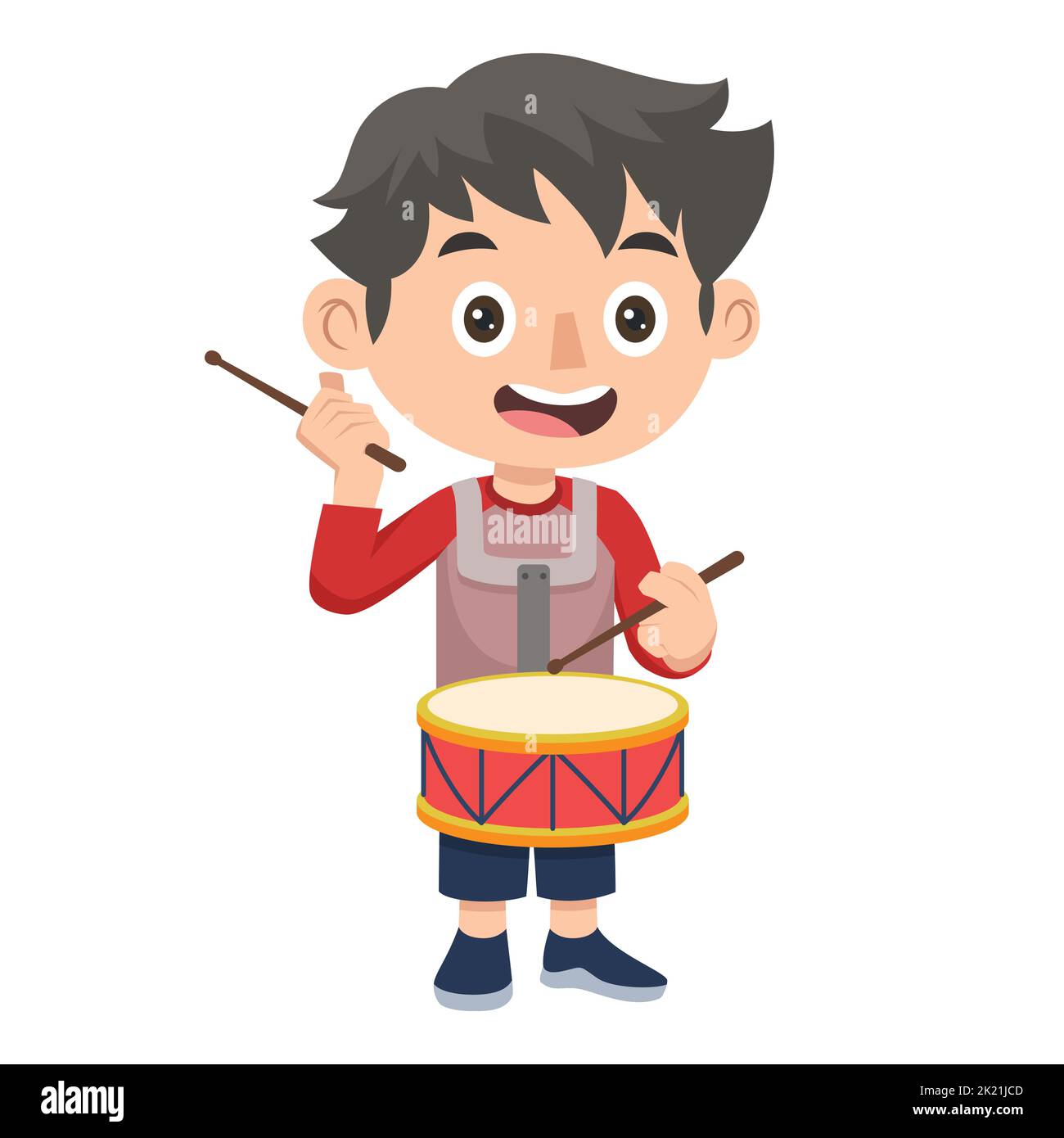 A Boy is Practicing With His Snare Drum. Kids Activities. Stock Vector