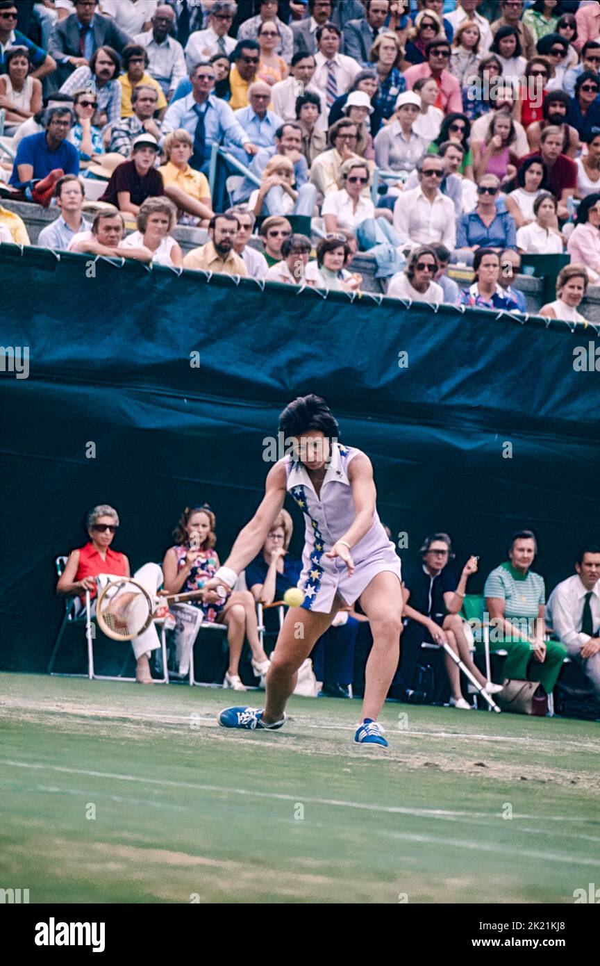Billy Jean King at the 1975 US Open Tennis Stock Photo