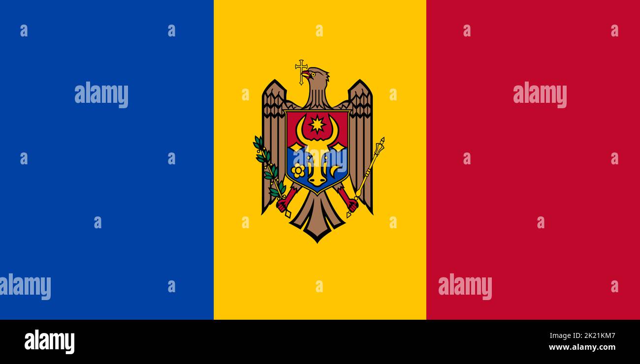 A Moldova flag background illustration blue yellow red crest Stock Photo