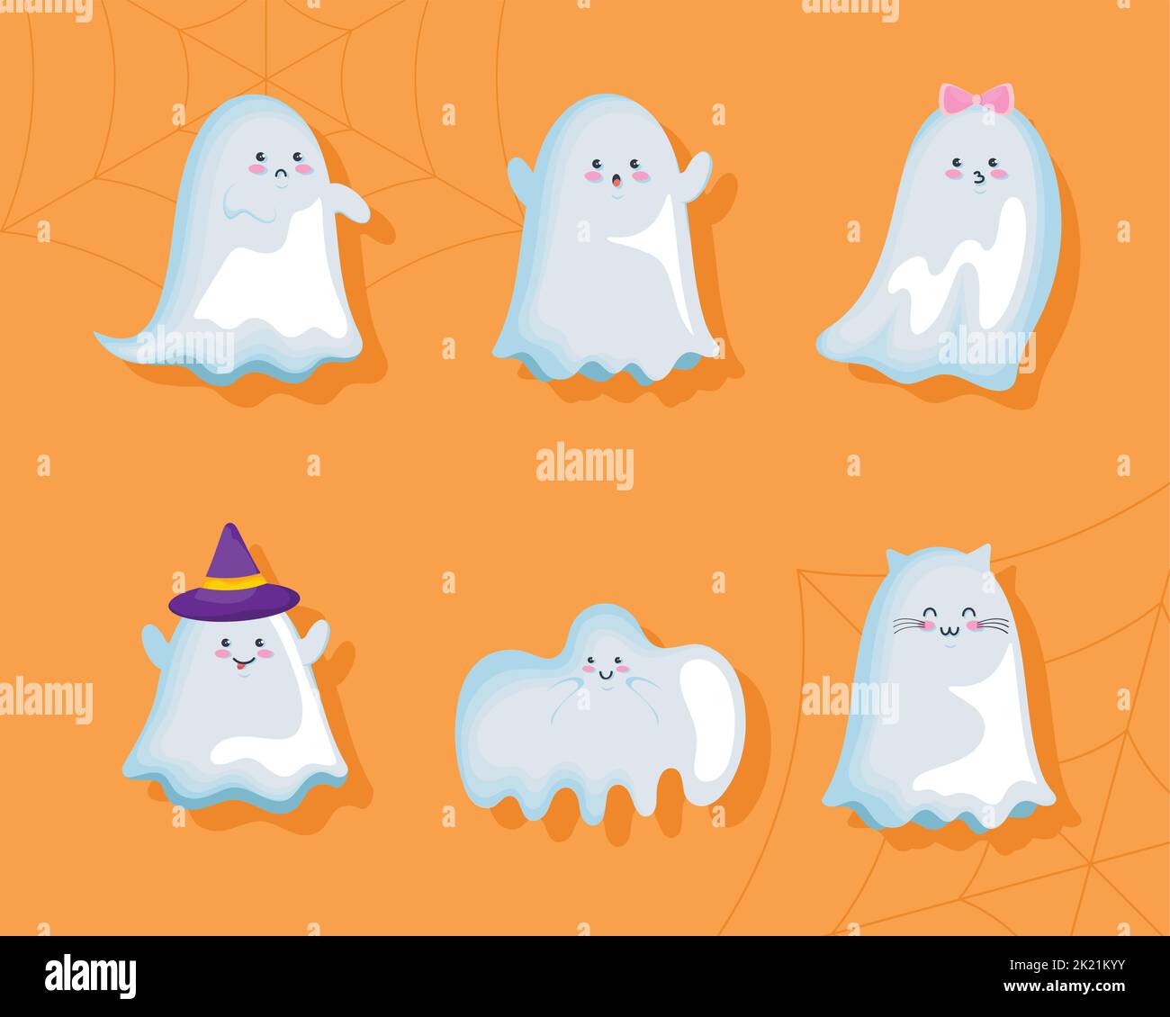 six halloween ghosts characters Stock Vector