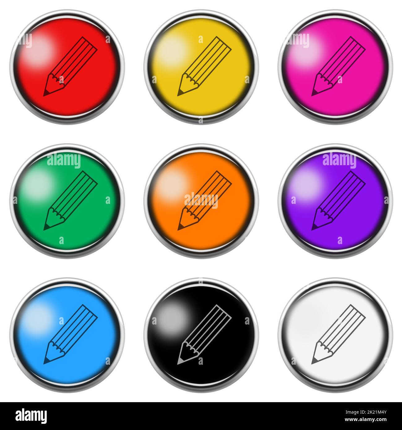 A Pencil sign button icon set isolated on white with clipping path 3d illustration Stock Photo