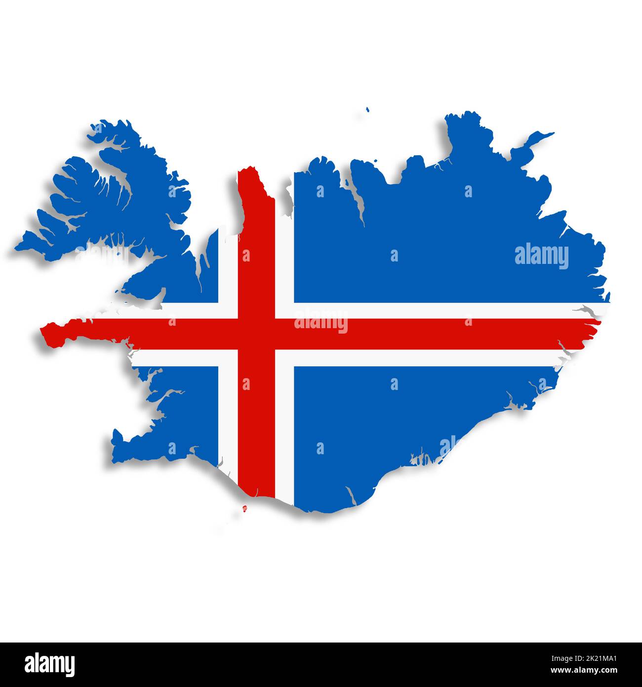 Iceland map on white background with clipping path Stock Photo