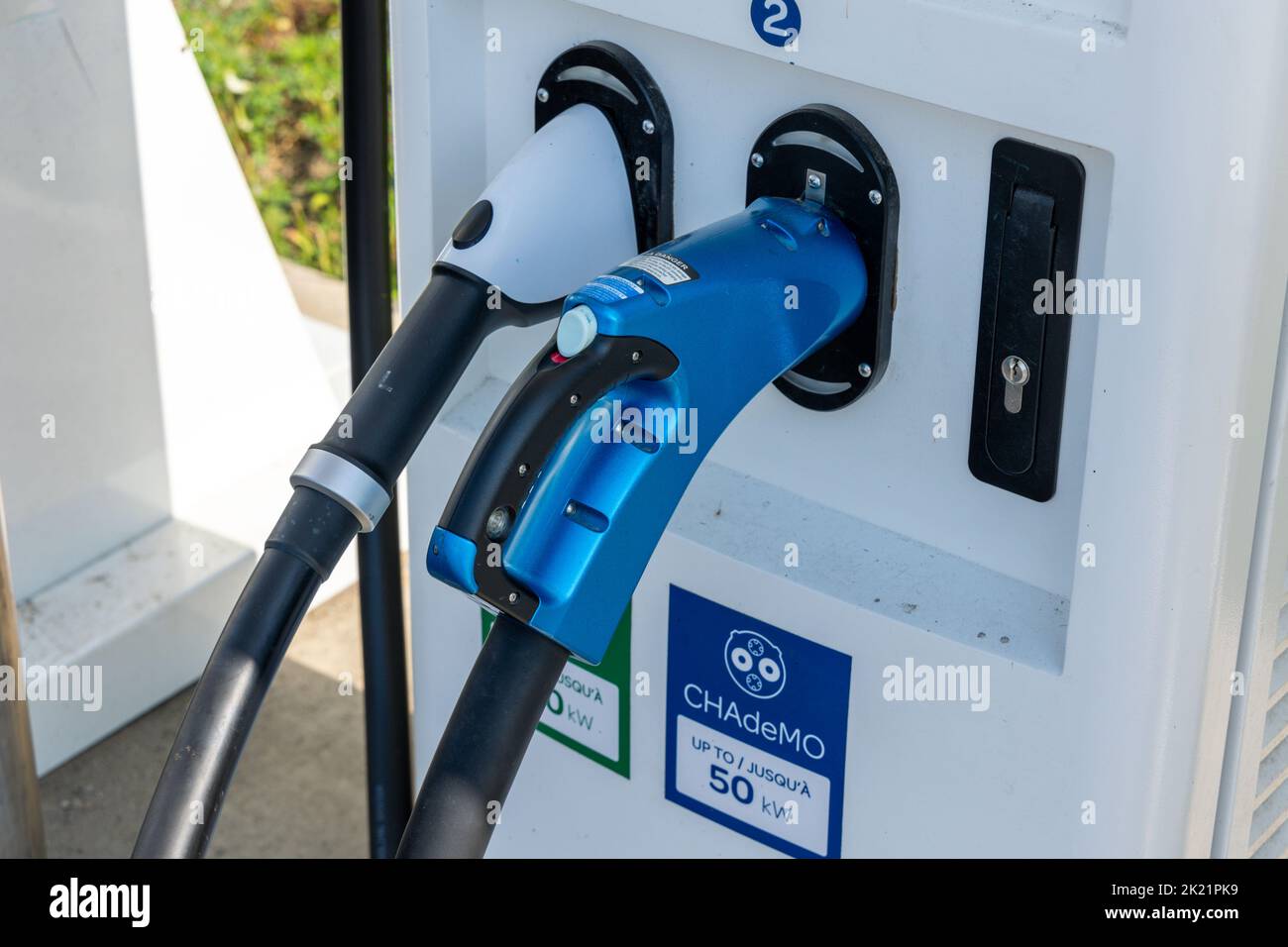 Electric plug in EV car charging point Stock Photo Alamy
