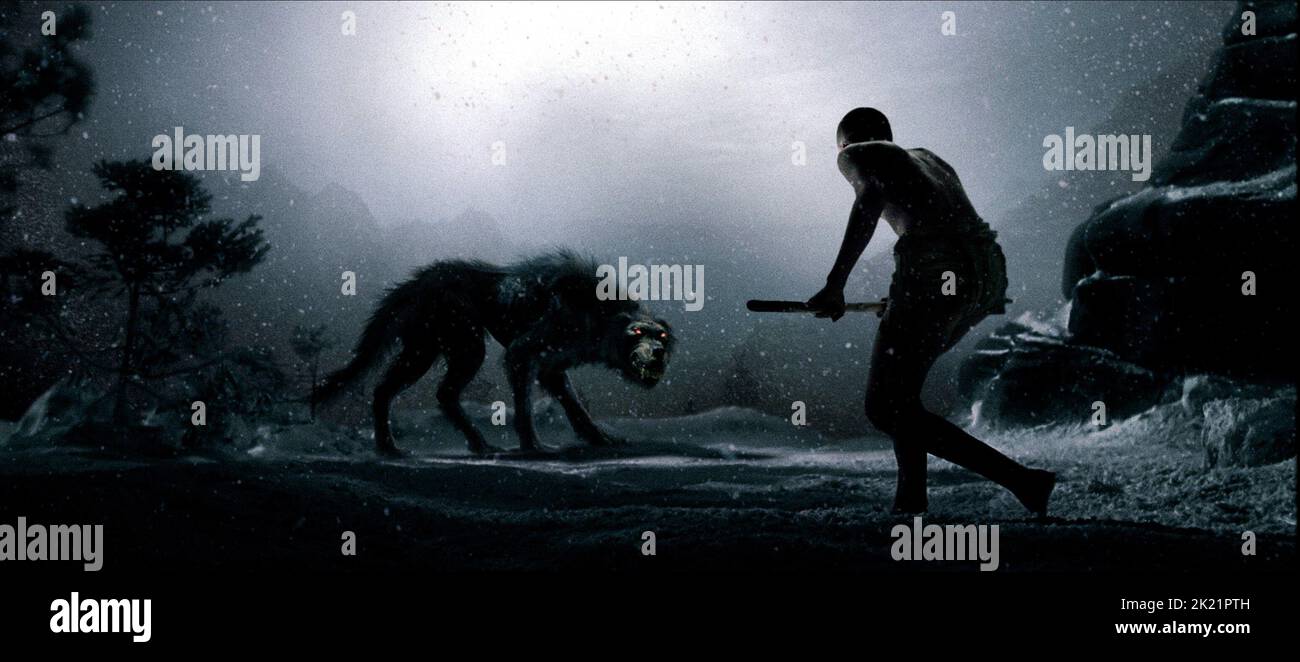 WOLF APPROACHES BOY, 300, 2006 Stock Photo