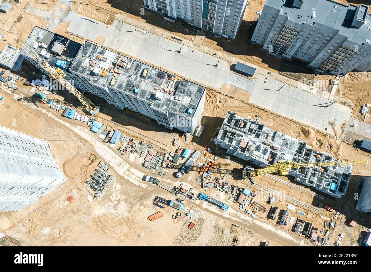 apartment buildings under construction. aerial view of urban construction site. Stock Photo