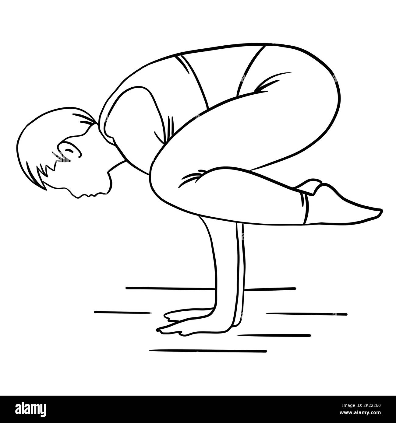 Hand drawn illustration of man woman in yoga balance pose. Teenager