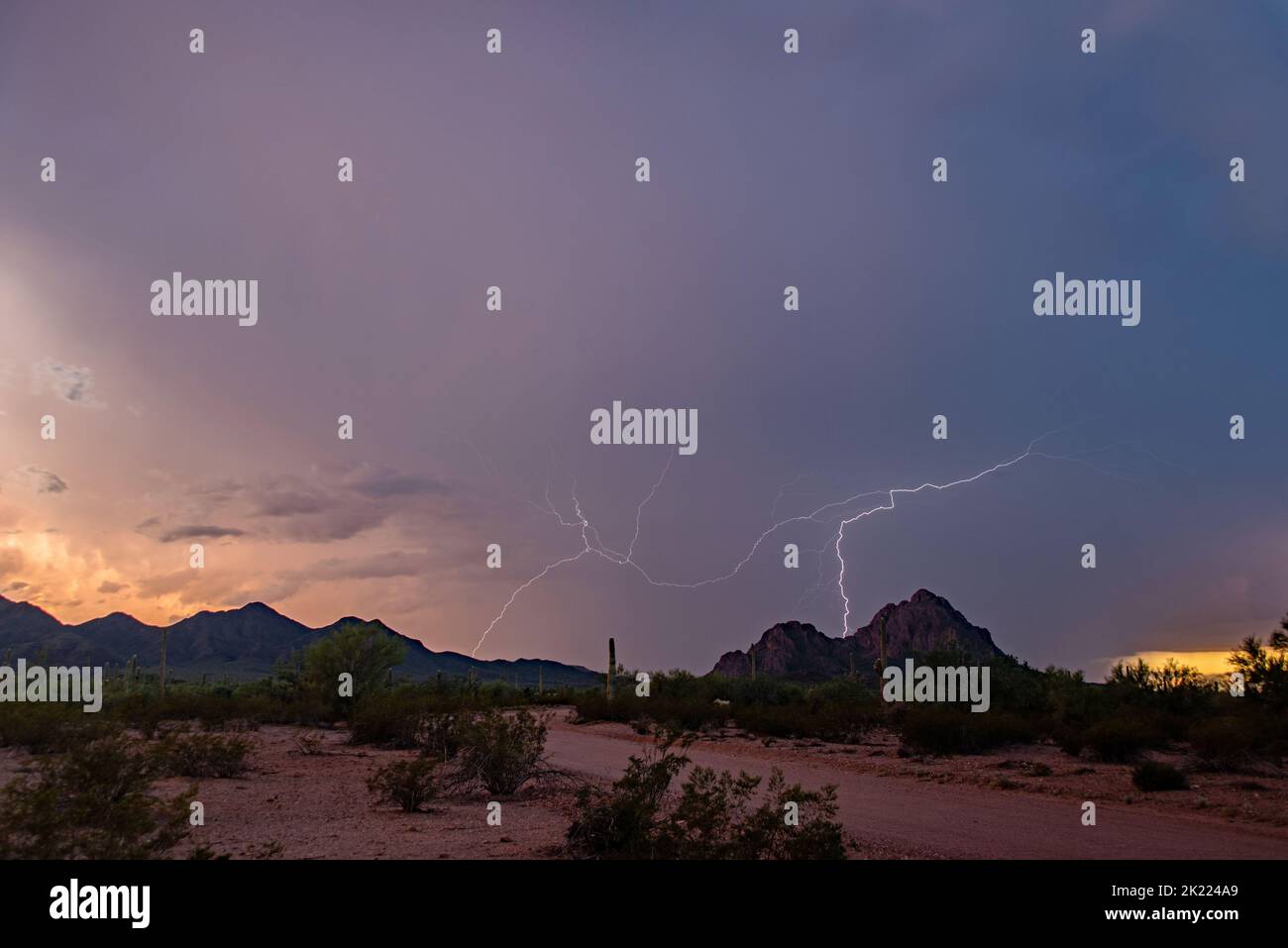 Sunset lightning over sonoran desert mountains Stock Photo - Alamy