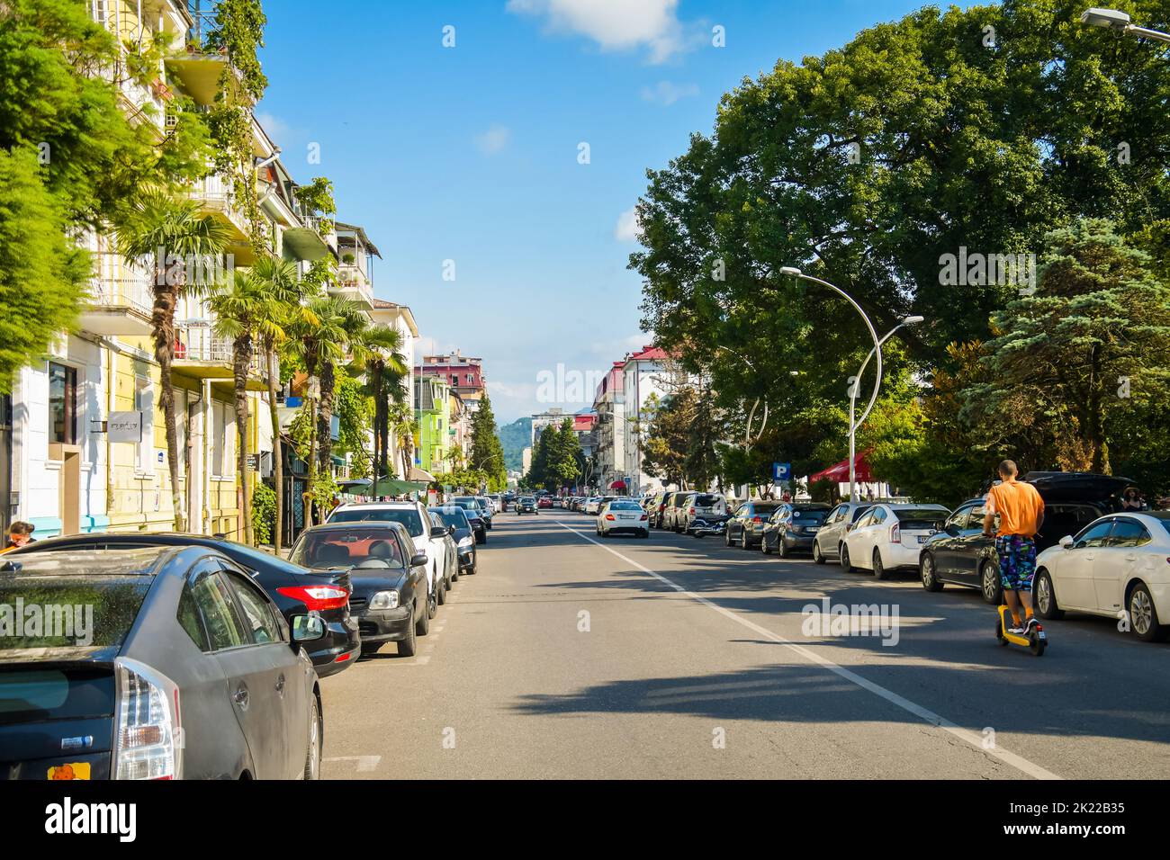 BATUMI, 4th august, 2022 car parked side of road in city