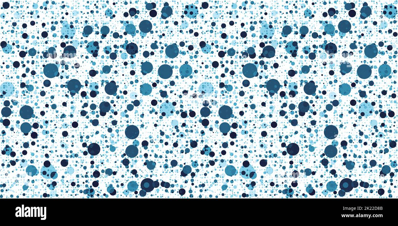 Seamless Playful Chaotic Disco Bubble Polka Dot Pattern in Indigo Blue and White. High resolution textile background texture Stock Photo