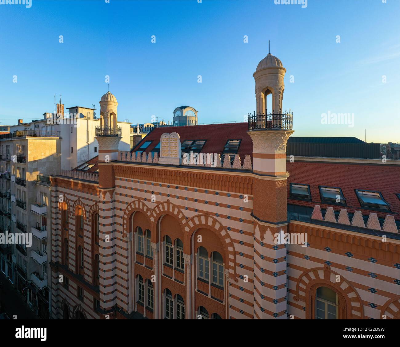 Rumbach sebestyen Street Synagogue aerial view. Near by   the famous Dohany street synagogue. amazing renewef space. Built in 1870-73. designed the ar Stock Photo