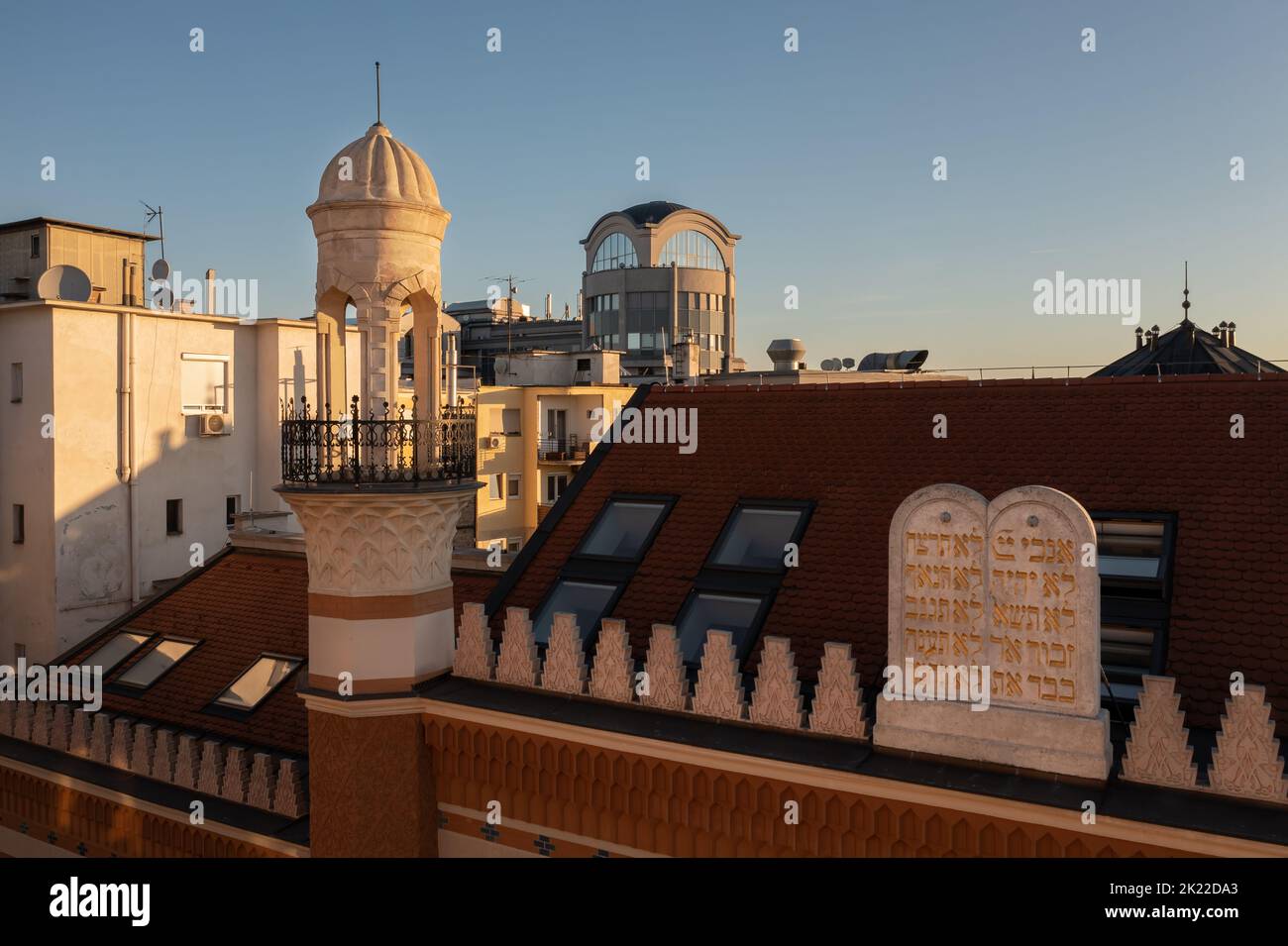 Rumbach sebestyen Street Synagogue aerial view. Near by   the famous Dohany street synagogue. amazing renewef space. Built in 1870-73. designed the ar Stock Photo