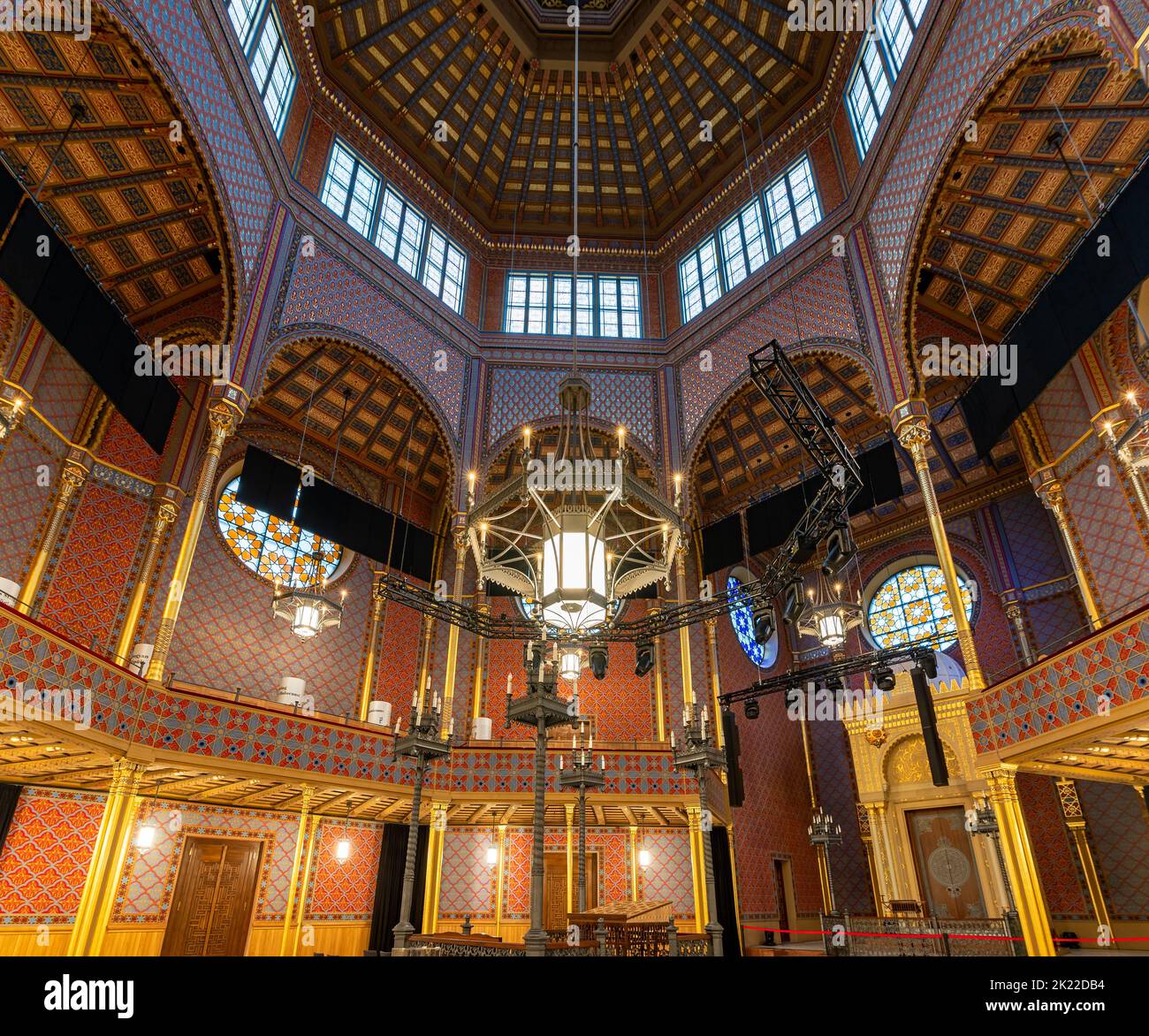 Interior of Rumbach sebestyen Street Synagogue. Near by   the famous Dohany street synagogue. amazing renewef space. Built in 1870-73. designed the ar Stock Photo