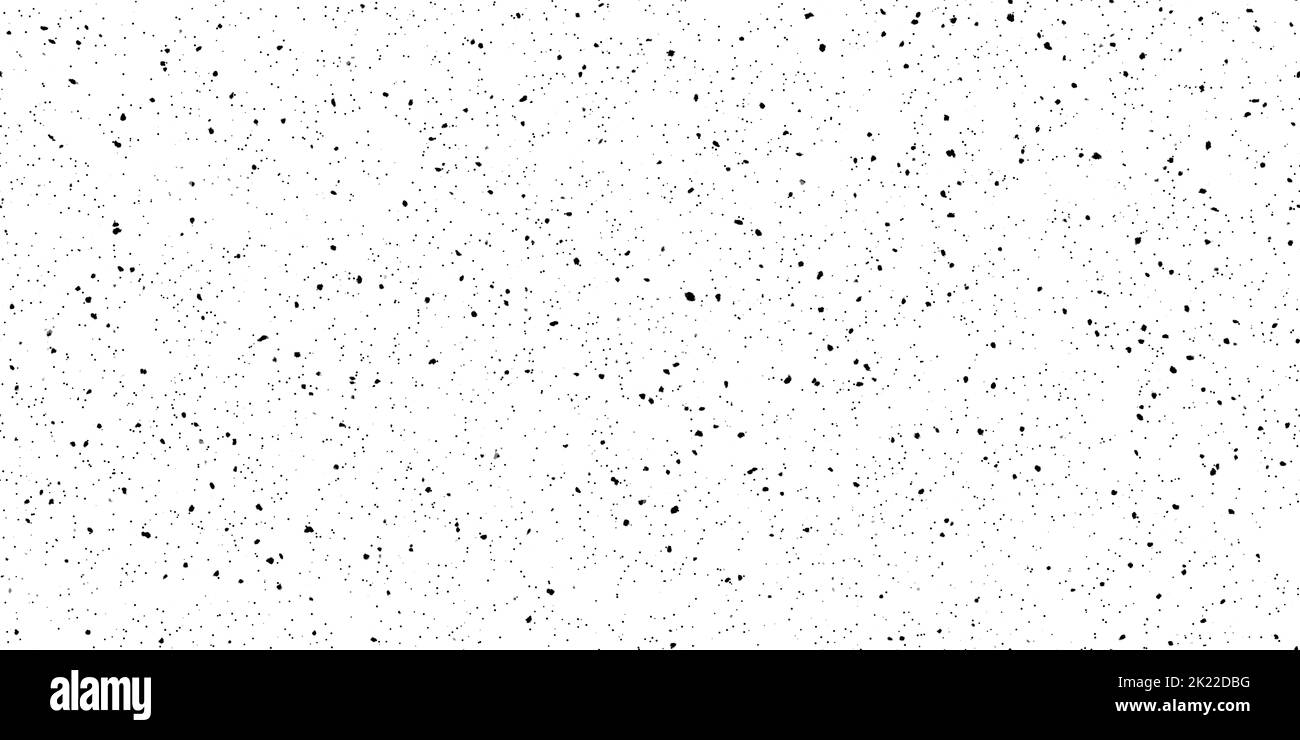 Seamless distressed black paint specks or dust and smudge speckles on white dirty urban grunge background texture. Monochrome isolated noise and grain Stock Photo