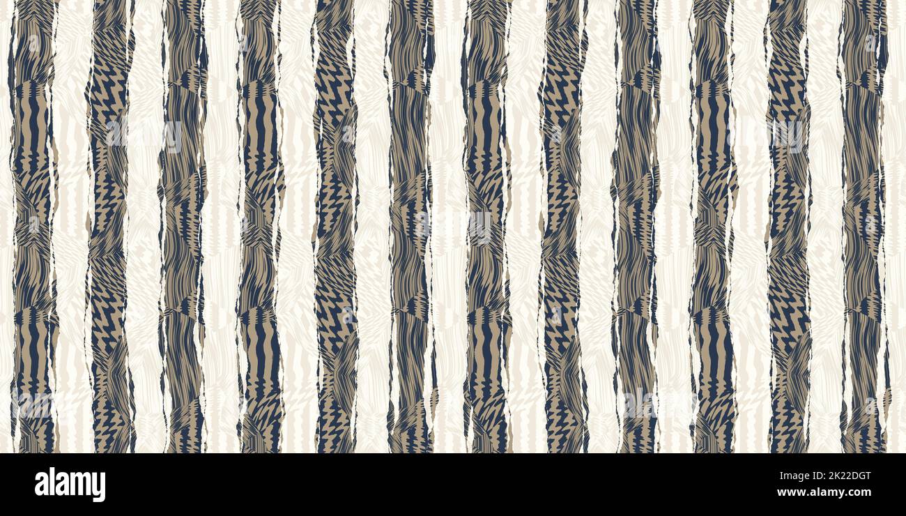 Seamless abstract african safari zebra and tiger stripes kintsugi background pattern. Contemporary geometric tribal vertical pin stripe motif ripped f Stock Photo