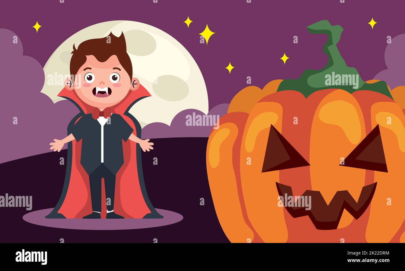 halloween little dracula and pumpkin Stock Vector Image & Art - Alamy
