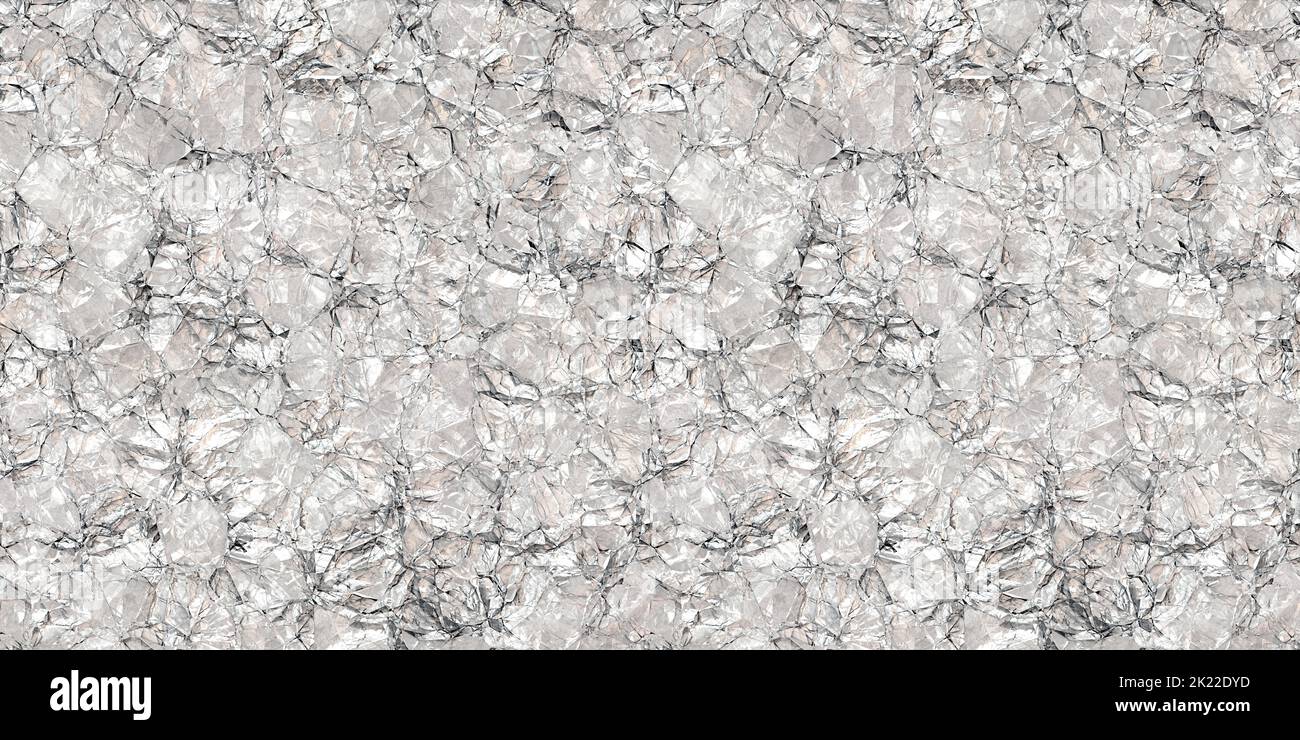Seamless ripped and crumpled silver aluminim foil background texture. High resolution 3D rendering. Stock Photo