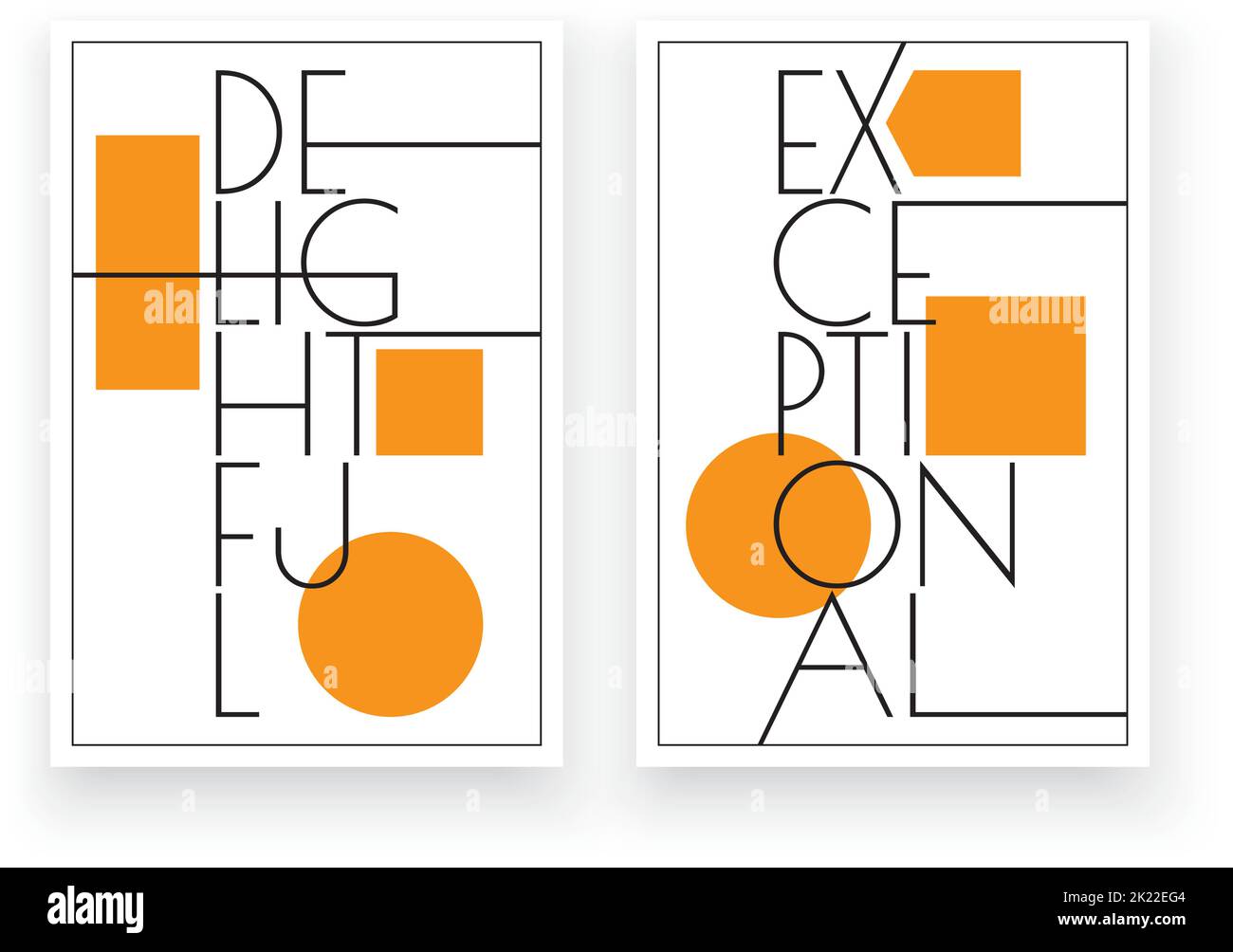 Delightful Exeptional, vector. Wording design, lettering. Two pieces ...