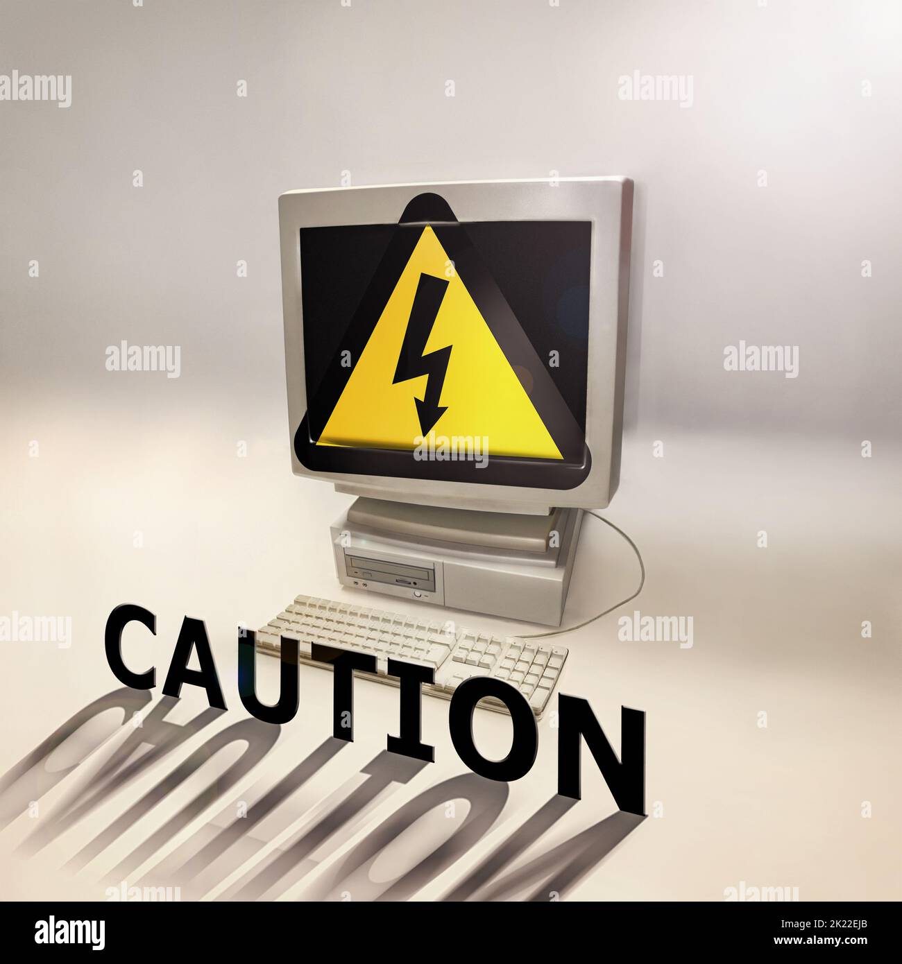 A comouter virus is no joke. a desktop computer infected with a virus. Stock Photo