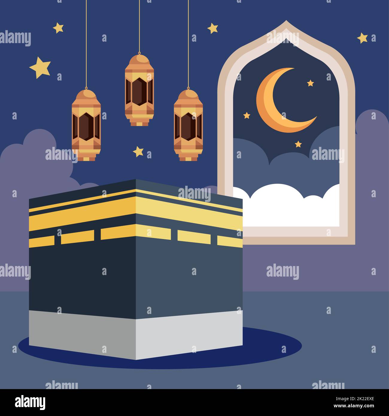 muslim culture lanterns with mecca Stock Vector
