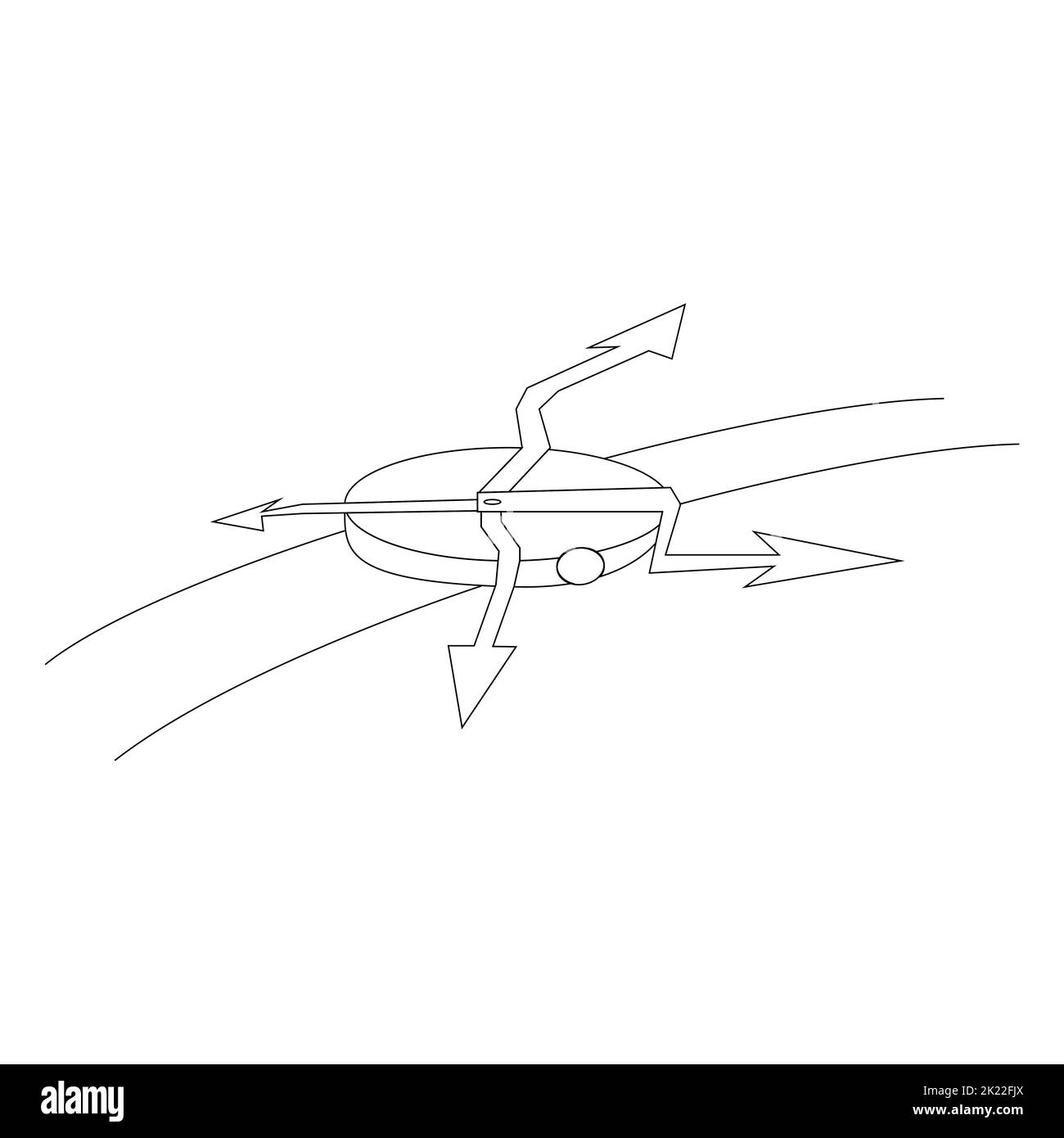 Drawing of movement on the clock, arrows of the cardinal directions