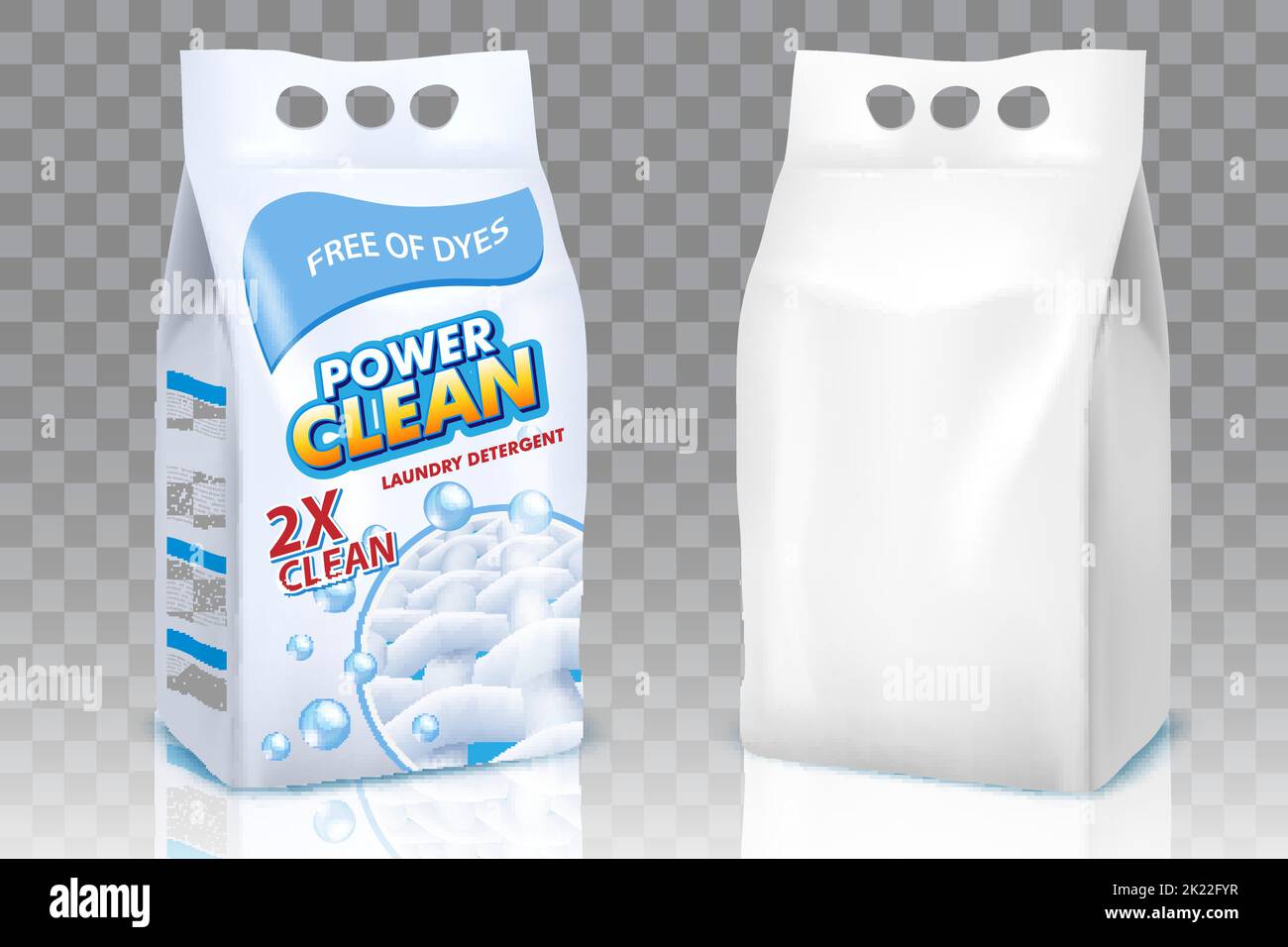 Washing powder bags vector realistic mockup set Stock Vector Image