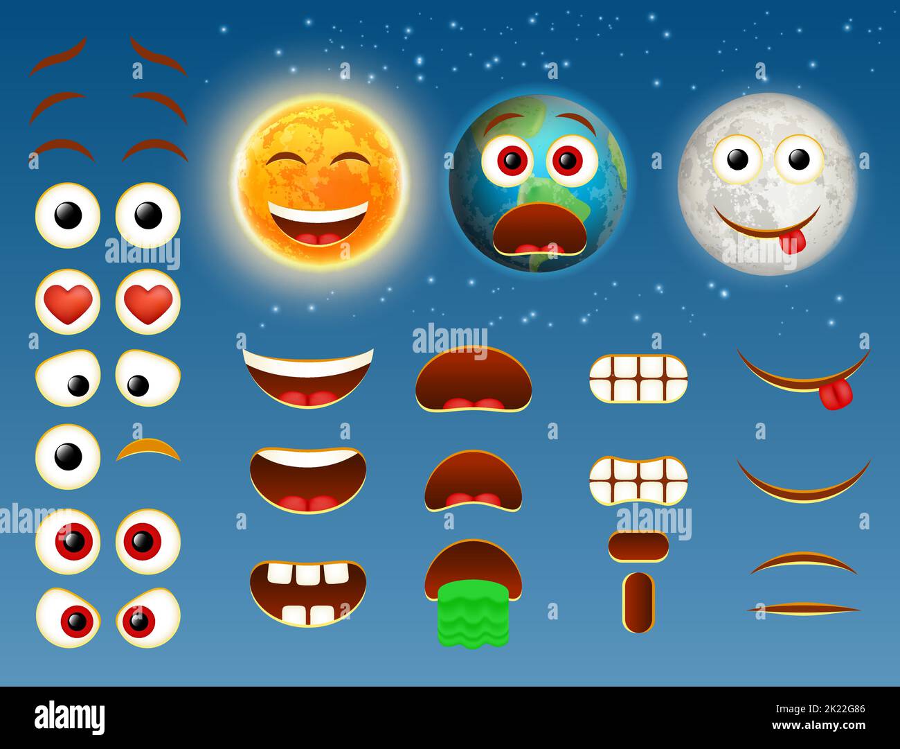 Sun earth moon emoji vector design collection Stock Vector
