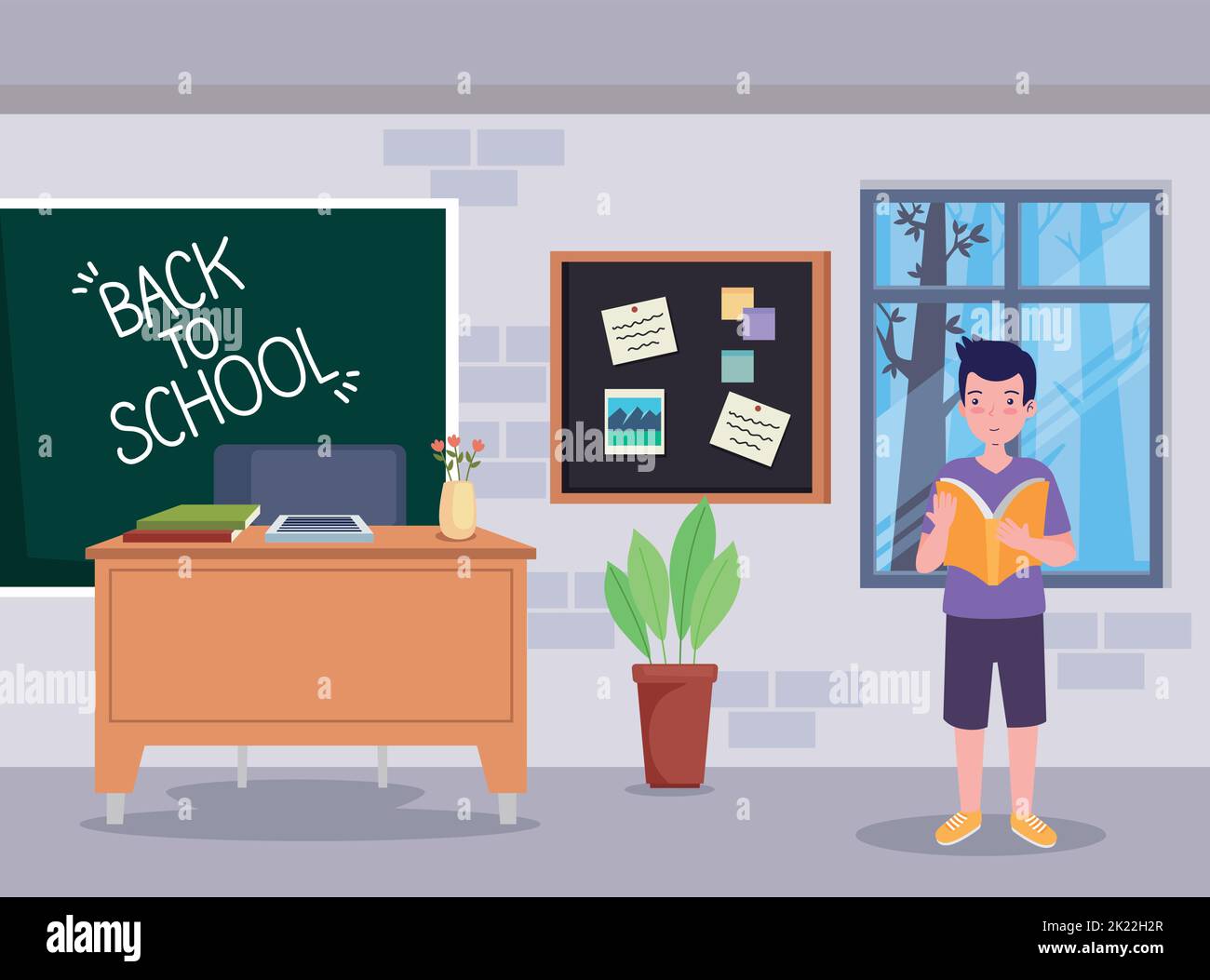 back to school label with schoolboy in classroom Stock Vector Image ...