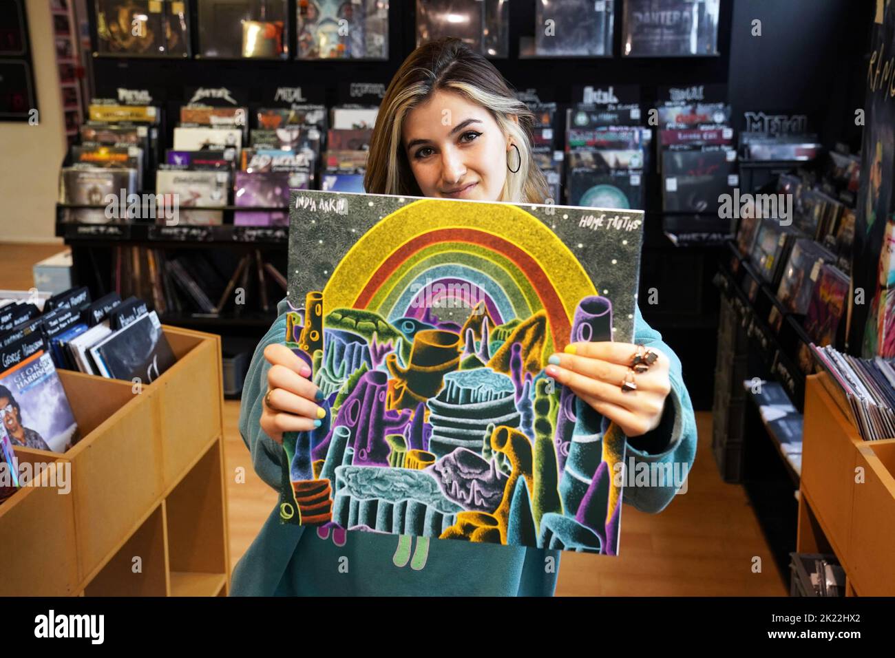 EDITORIAL USE ONLY India Arkin appears at an hmv store in Newcastle as part of the launch of its new record label, 1921 Records, ahead of National Album Day on Saturday October 15. Issue date: Thursday September 22, 2022. Stock Photo