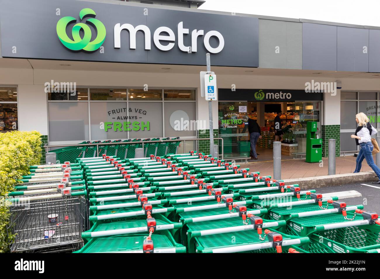 Woolworths metro supermarket in Avalon Beach Sydney, the shopping trolleys outside are each made